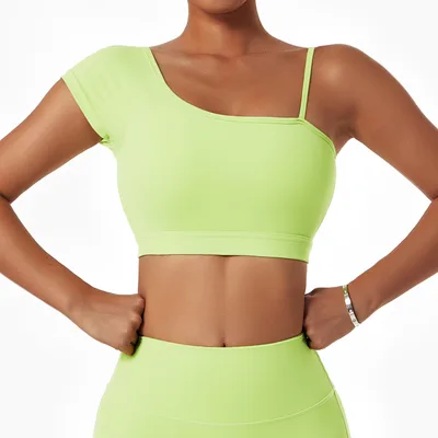 Yoga Suit Women's Running And Cycling Wear Off shoulder Sports Bra Gym Training Tights Lime Green - Shop at LoveMi