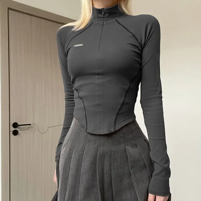 Vintage Invisible Zipper Fitted T Shirt Grey - Shop at LoveMi