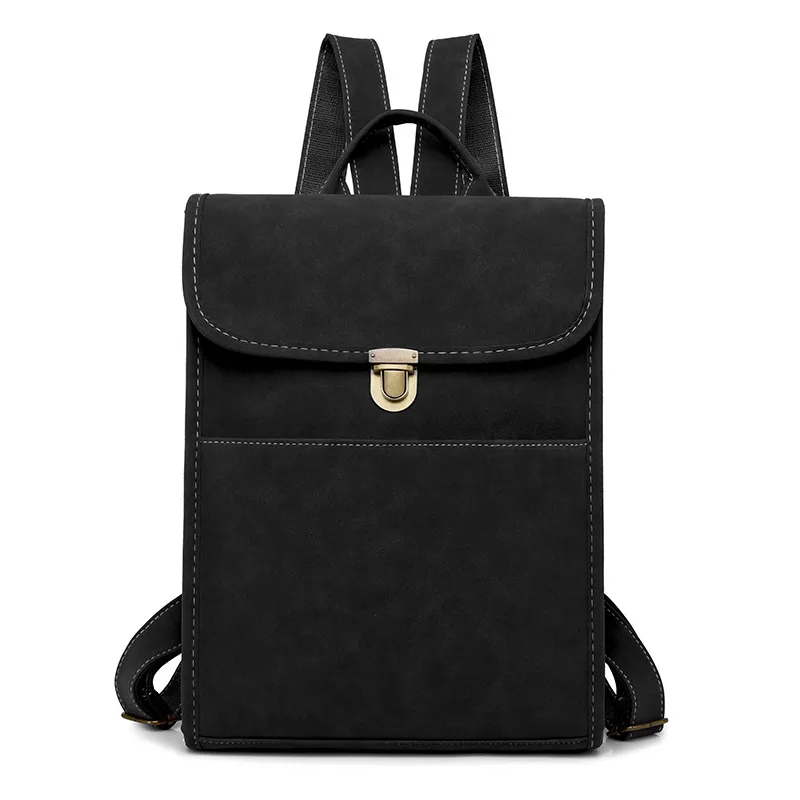 Flip PU College Student Small Schoolbag Leisure Shopping Backpack Black - Shop at LoveMi
