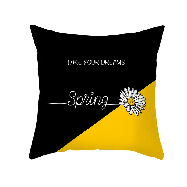 Modern Yellow Daisy Flower Cushion Cover Creative Letter Print Pillow Case Tpr3557 - Shop at LoveMi