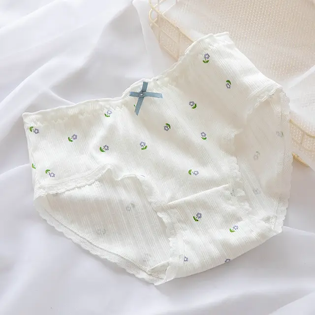 Cotton Underwear With Floral Lace Hem White Flower - Shop at LoveMi