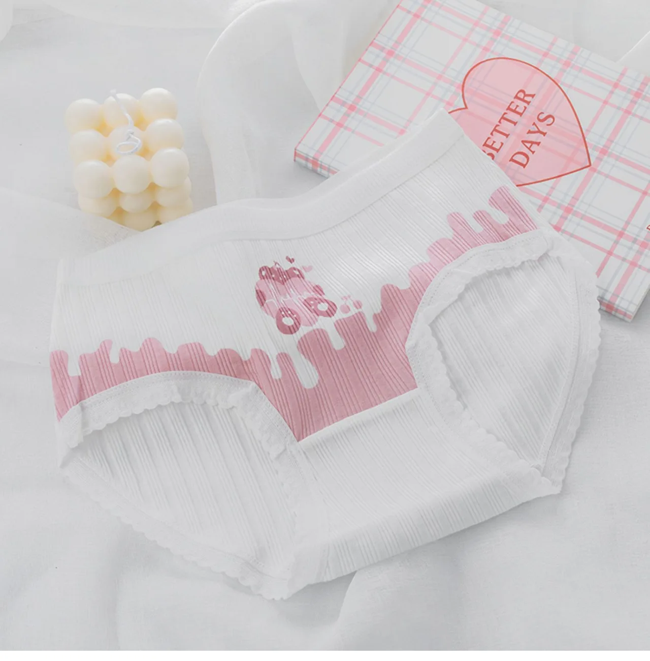 Cotton Underwear With Floral Lace Hem - Care Bears