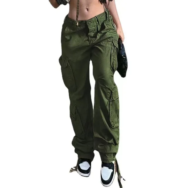 Street Hip hop Trousers With Pockets Low Waist Overalls Fashion Casual Cargo Pants Army Green - Shop at LoveMi