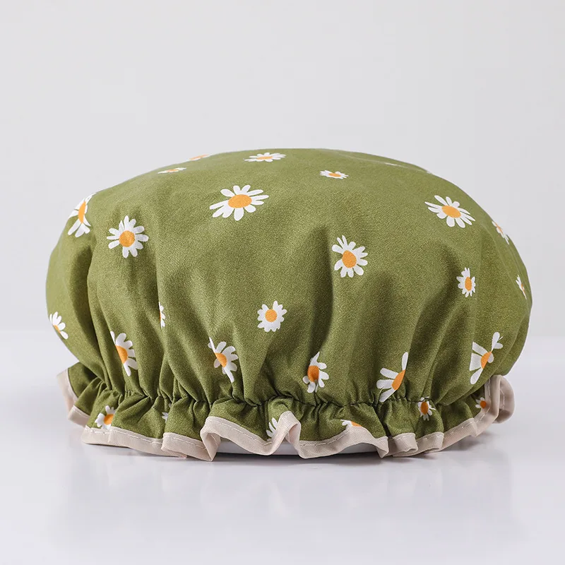 Double-layer Waterproof Shower Cap Disposable Hair - Daisy Olive Green