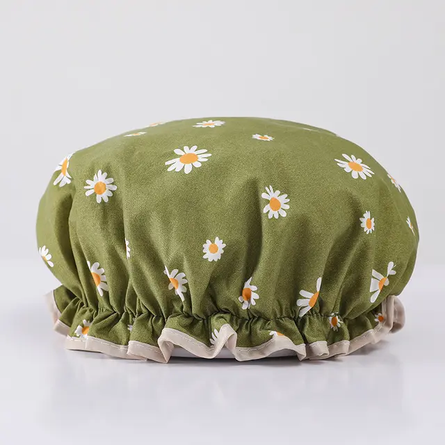 Double layer Waterproof Shower Cap Disposable Hair Daisy Olive Green - Shop at LoveMi