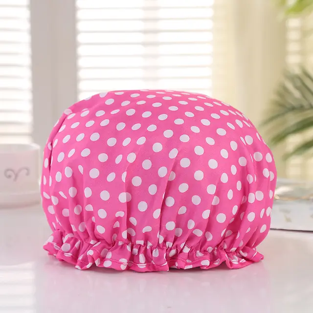 Double layer Waterproof Shower Cap Disposable Hair Rose Red Dots - Shop at LoveMi