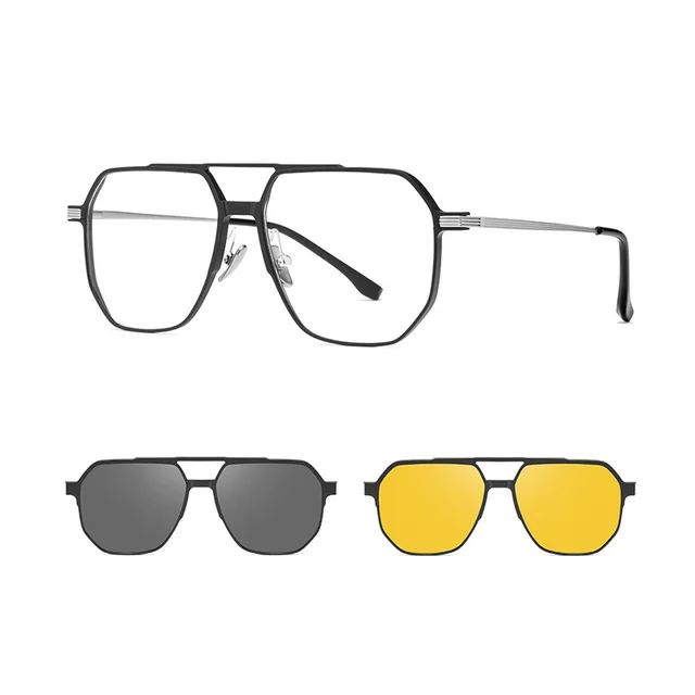 Aluminum Magnesium Set Polarizing Mirror Large Frame Sunglasses Black Silver - Shop at LoveMi