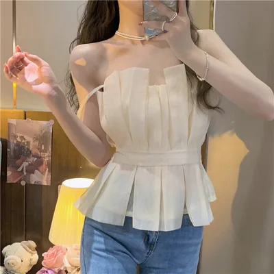 Spring New Design Sense Niche Short Ruffled Beauty Back Top Apricot - Shop at LoveMi