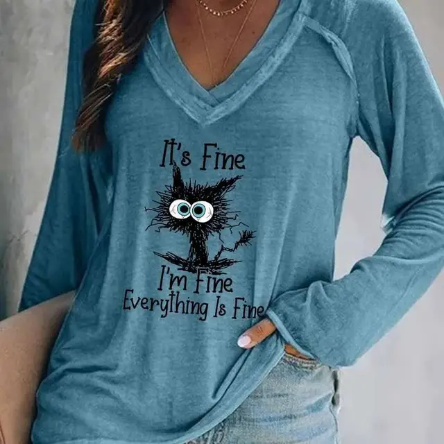 Large Women's Loose Clover Print V neck Pullover Tlrev1K82216112 - Shop at LoveMi