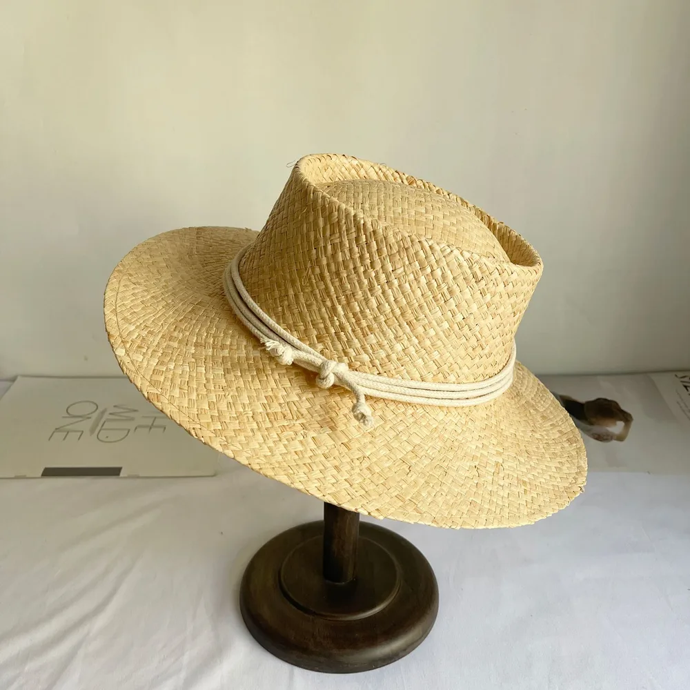 Flat Brim Raffia Women's Beach Hat Fashion Threestrand Concave Top - Shop at LoveMi