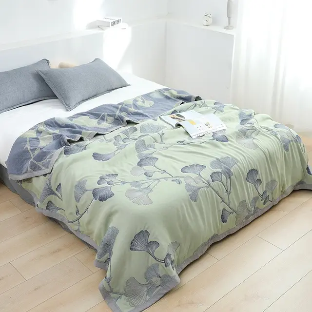 Eight Layers Cotton Gauze Towelling Quilt Cotton Air Conditioning Cover Blanket Green - Shop at LoveMi