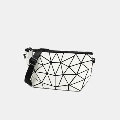 Women's Fashion Geometric Lattice Shoulder Crossbody Bag White - Shop at LoveMi