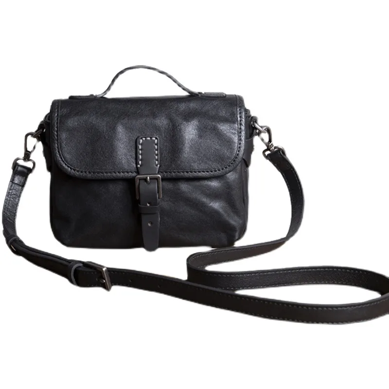 Men's Genuine Leather Handmade Retro Shoulder Bag Black - Shop at LoveMi