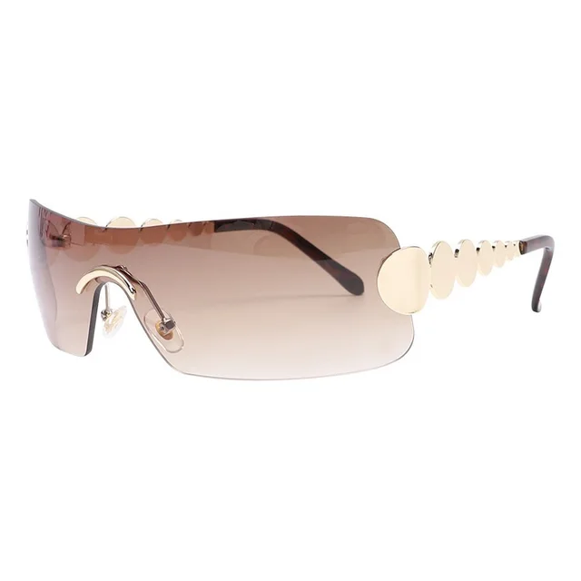 One Piece Rimless Outdoor Sunscreen Sunglasses Concave Styling Tawny - Shop at LoveMi