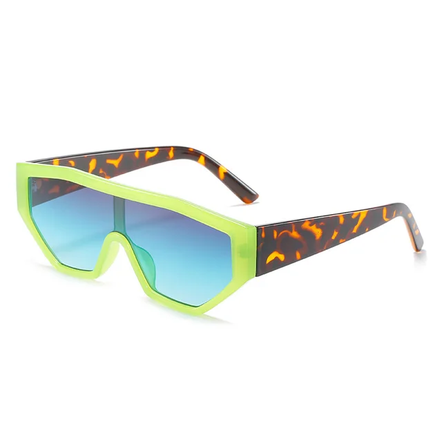 One piece Big Frame Fashion Retro One piece Sunglasses Green Frame Blue Piece - Shop at LoveMi