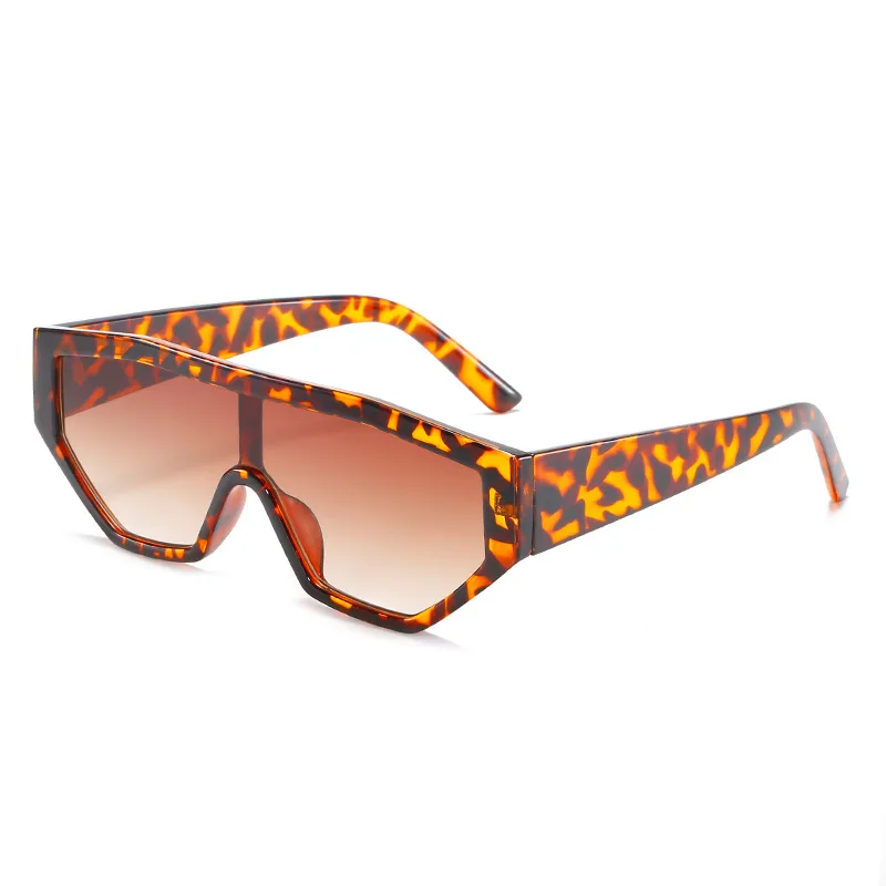 One-piece Big Frame Fashion Retro One-piece Sunglasses - Leopard Frame Tea Piece