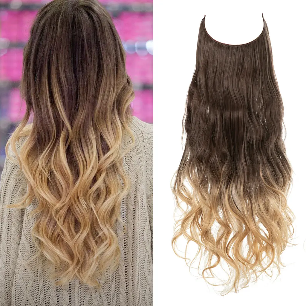 Wig Female Extension Chemical Fibre Long Curly Hair Matte High-temperature Fibre Fishing Thread Wig Set - Dark Brown Sand Blond Reflect
