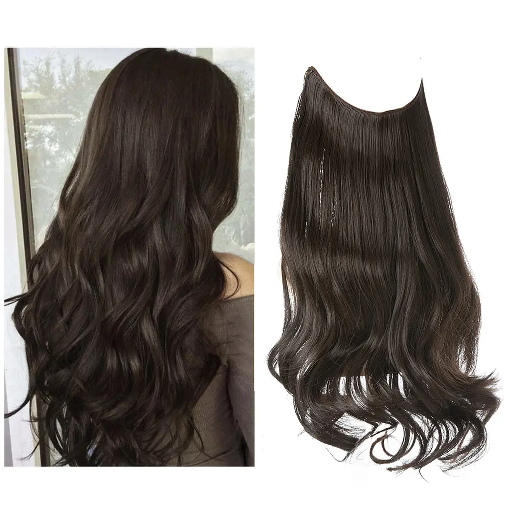 Wig Female Extension Chemical Fiber Long Curly Hair Matte High-temperature Fiber Fishing Thread Wig Set - Dark Brown