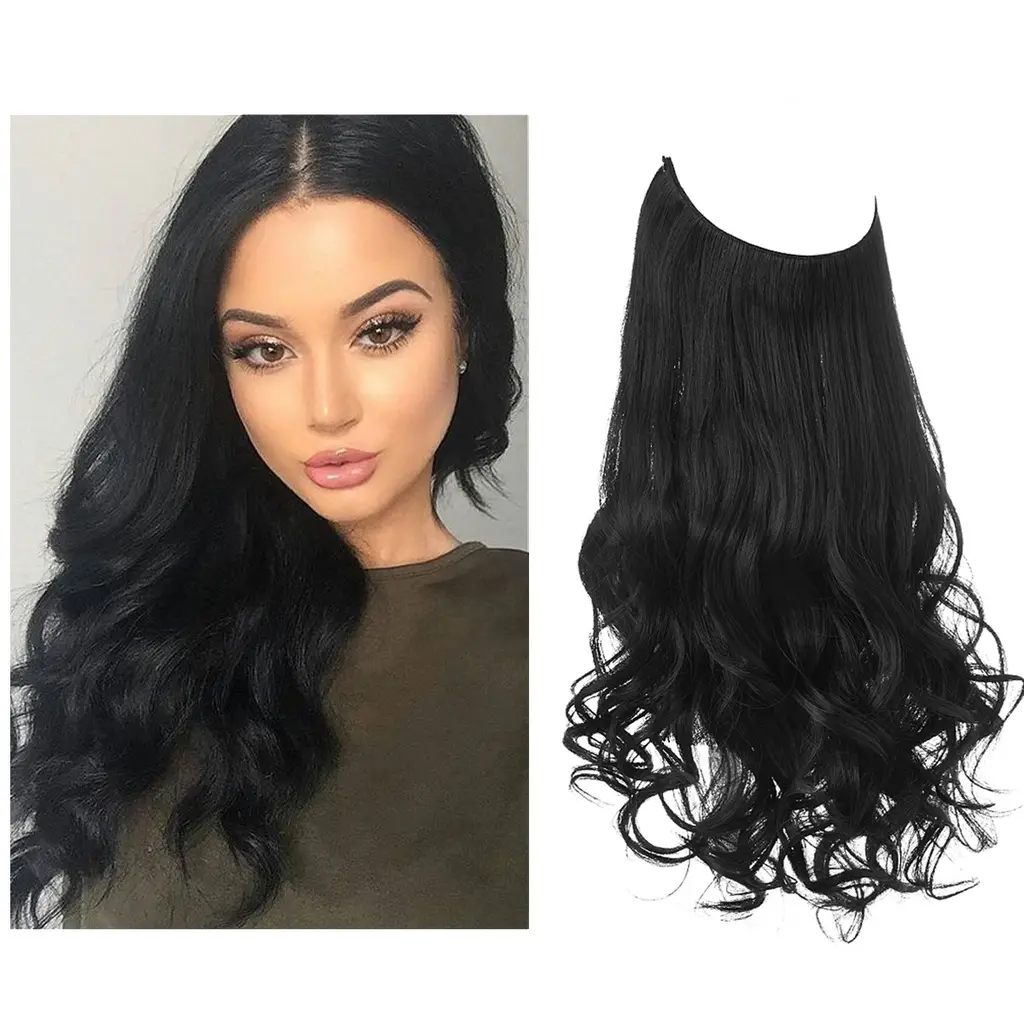 Wig Female Extension Chemical Fibre Long Curly Hair Matte High-temperature Fibre Fishing Thread Wig Set - Jet Black