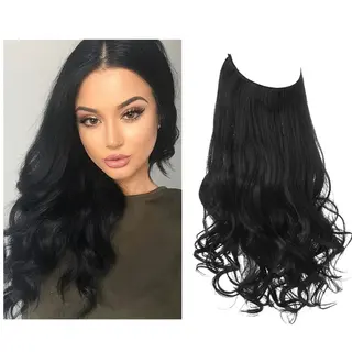 Wig Female Extension Chemical Fiber Long Curly Hair Matte High-temperature Fiber Fishing Thread Wig Set - Jet Black