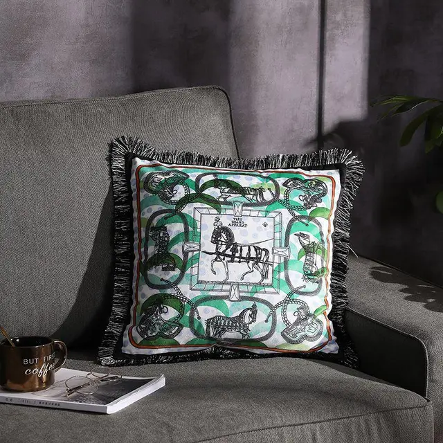 Double sided Printed Fringe Pillow Sofa Cushion Car Green - Shop at LoveMi