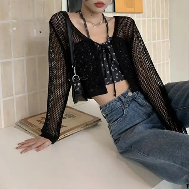 Women's Polyester V neck Sweater Thin Black - Shop at LoveMi