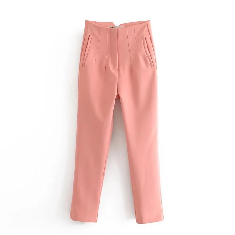 Street Fashion All match High Waist Slim Casual Pants Skin Powder - Shop at LoveMi