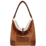 Spliced Bucket Bag Large Capacity One Shoulder Tote - Brown
