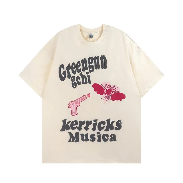 American Street Sweet Cool Letter Foaming Printing Short Sleeve E11 Offwhite - Shop at LoveMi