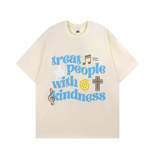 American Street Sweet Cool Letter Foaming Printing Short Sleeve E16 Offwhite - Shop at LoveMi