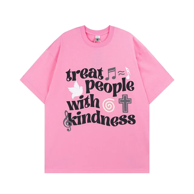 American Street Sweet Cool Letter Foaming Printing Short Sleeve E16 Pink - Shop at LoveMi