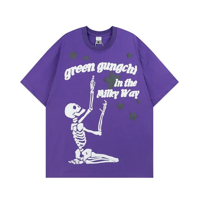 American Street Sweet Cool Letter Foaming Printing Short Sleeve E17 Purple - Shop at LoveMi