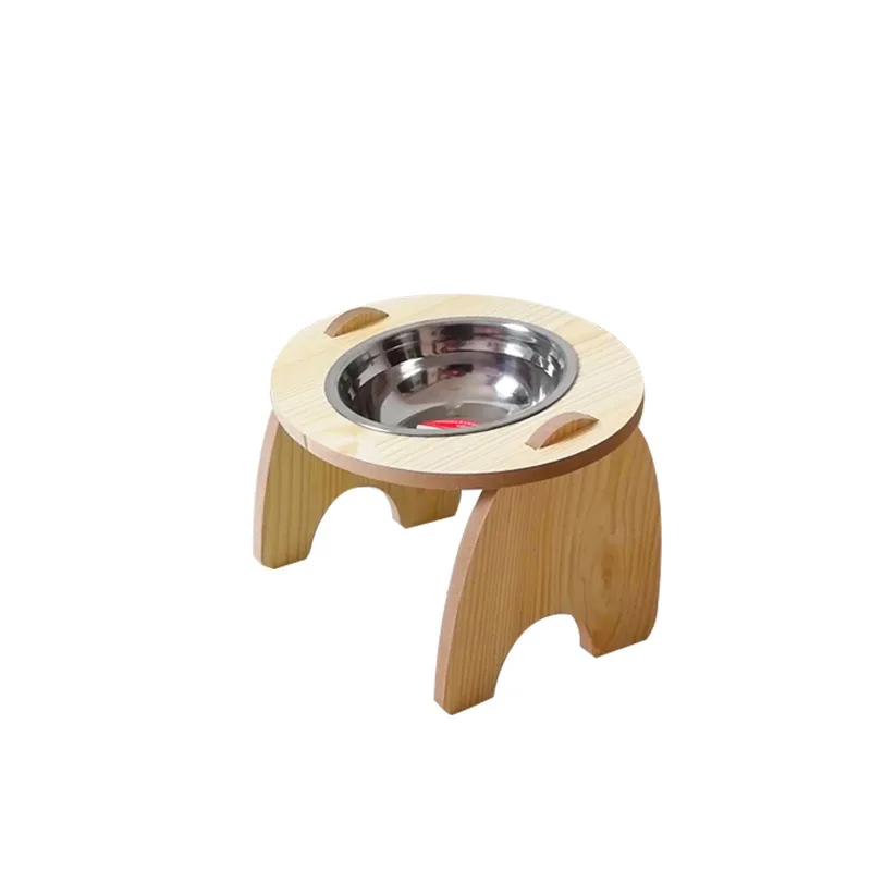 Inclined Cervical Spine Protection Stainless Steel Wooden Frame Pet Bowl Antique Wood Grain Color - Shop at LoveMi