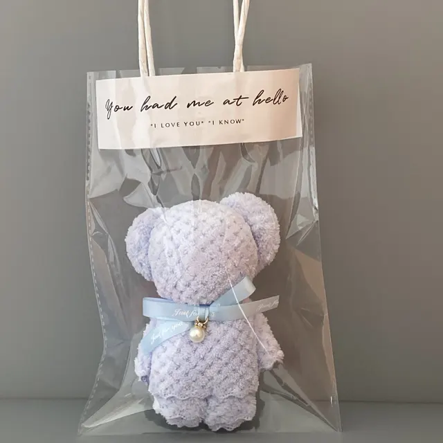 Bear Coral Velvet Towel Gift Handbag Blue Ordinary Gift Bag - Shop at LoveMi