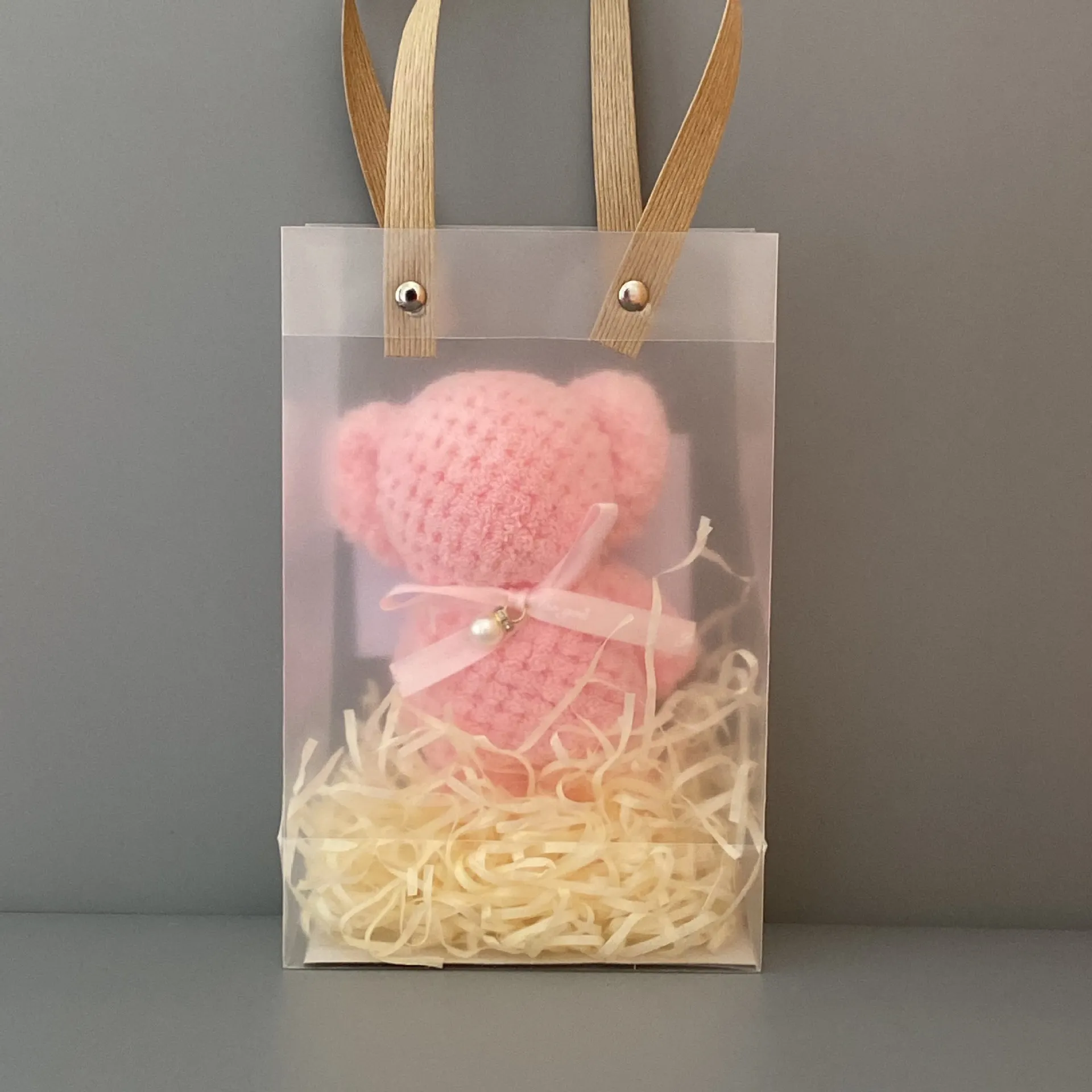 Bear Coral Velvet Towel Gift Handbag - Pink Pvc Lafite