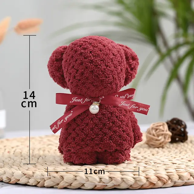 Bear Coral Velvet Towel Gift Handbag Red With Red Ribbon - Shop at LoveMi
