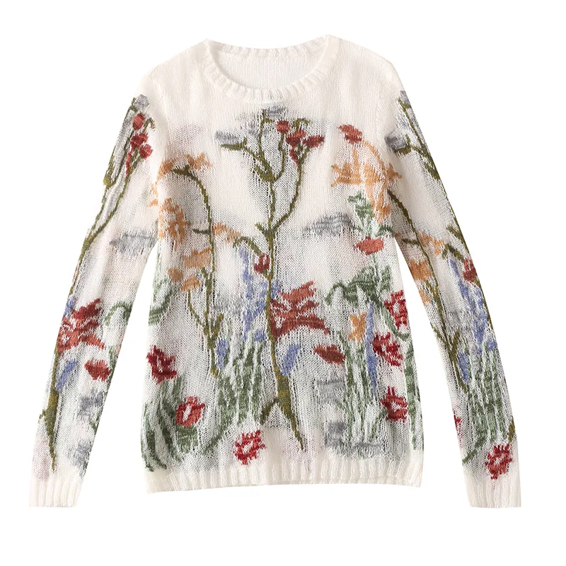 Women's Loose Hollow Small Fragrant Sweater White - Shop at LoveMi