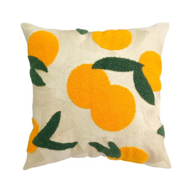 Ins Style Embroidered Sofa Cushion Simple Plush Tassel Pillowcase Orange - Shop at LoveMi