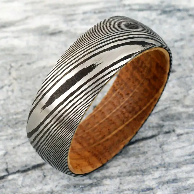 Laser Damascus Steel Pattern On The Surface Of Tungsten Ring Cask Wood - Shop at LoveMi