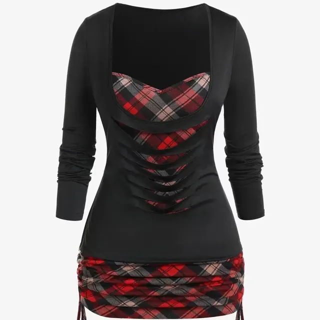 Pure Color Knitted Contrast Plaid Front Middle Burn Cover Black - Shop at LoveMi