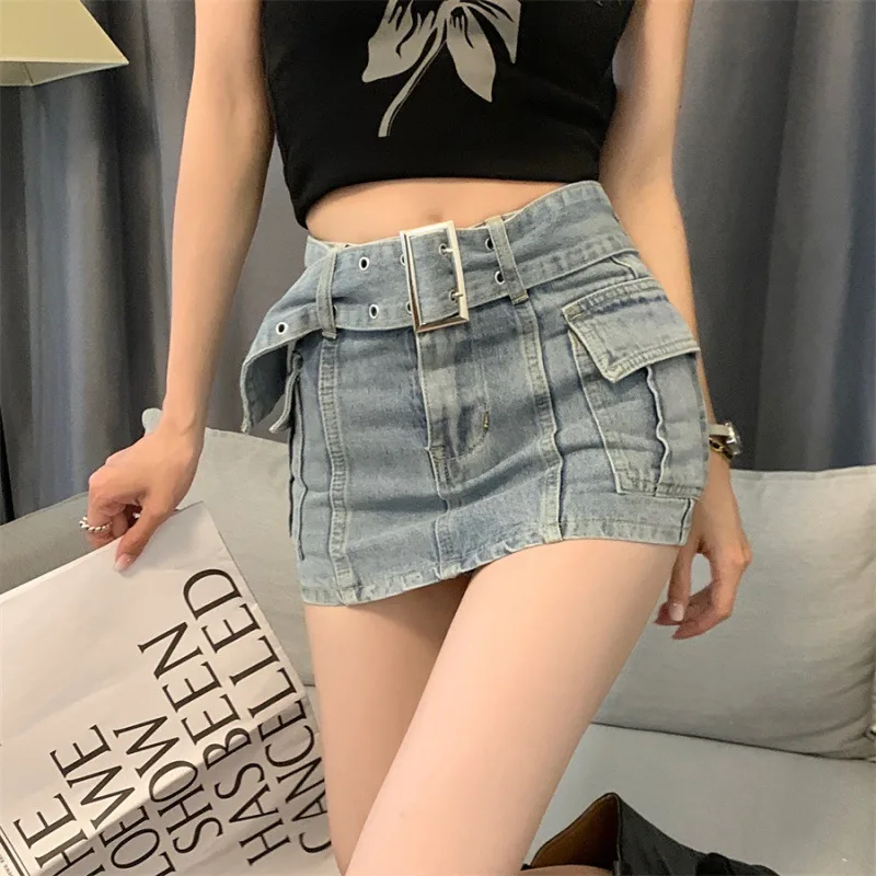 Women's Versatile High waisted Skinny Denim Skirt Light Blue - Shop at LoveMi