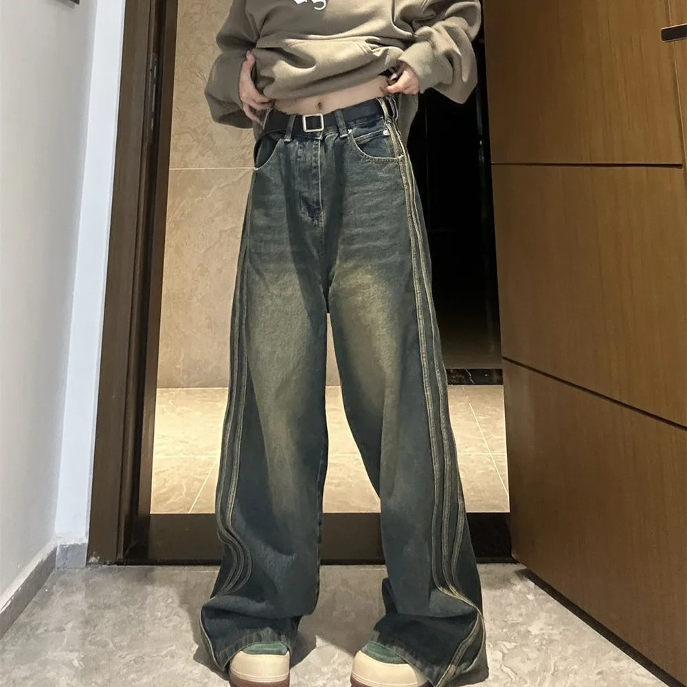 Women's Fashionable Retro Straight Jeans - Blue