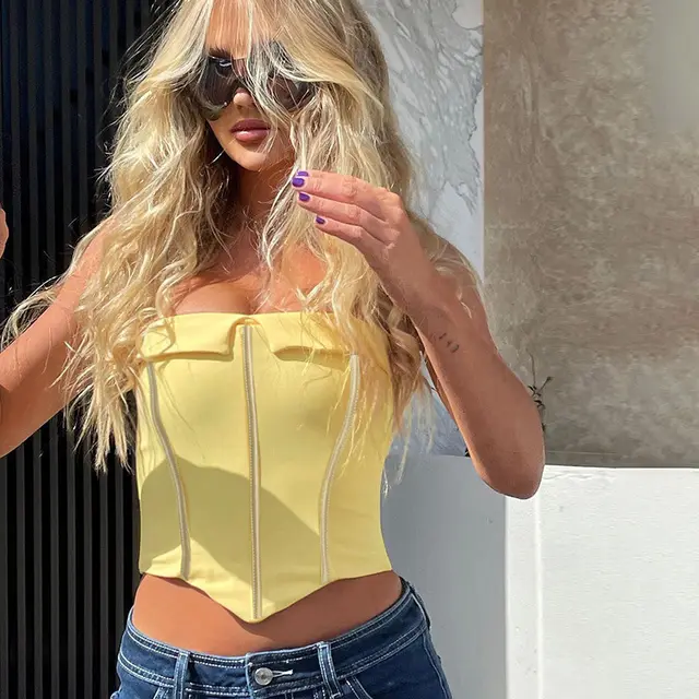 European Street Tide Chest Lapel Fish Bone Casual Vest Yellow - Shop at LoveMi