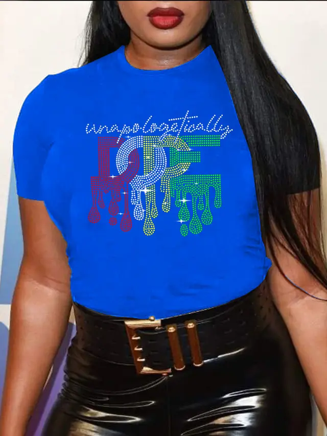 Hot Diamond Round Neck T shirt Blue - Shop at LoveMi