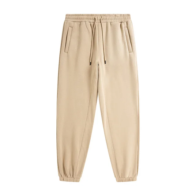Plus Fleece Clean Color Pinched Foot Drawstring Sweatpants Khaki - Shop at LoveMi