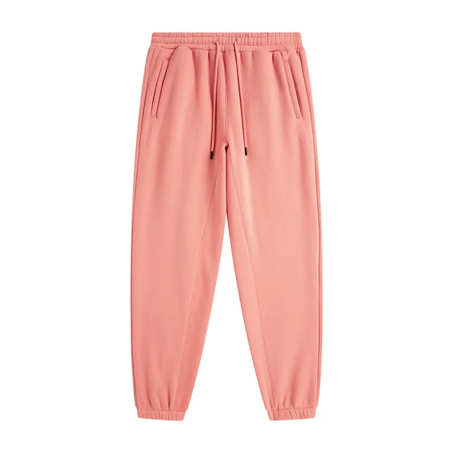 Plus Fleece Clean Color Pinched Foot Drawstring Sweatpants Pink - Shop at LoveMi
