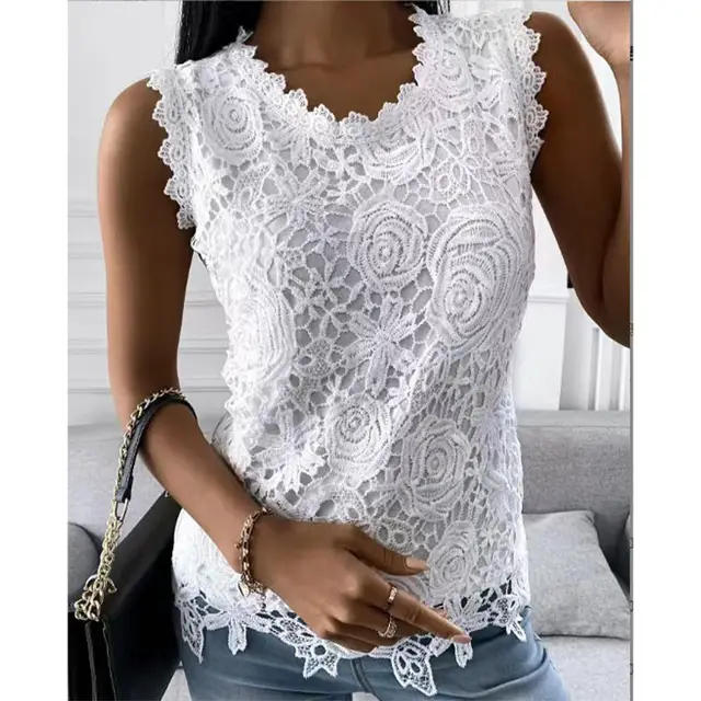 Flowers Lace Vest Women Summer Tops S 5XL White - Shop at LoveMi