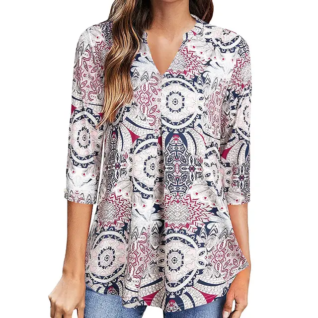 Flowers Print Tops V Neck Long Sleeve Flowers Print Shirt Women Blouse Black - Shop at LoveMi