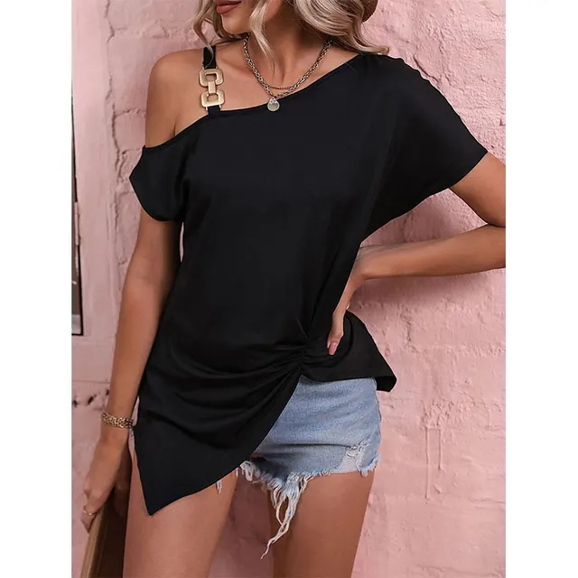 Women Clothes Off Shoulder Blouse Summer Irregular Design Tops Shirt Black - Shop at LoveMi