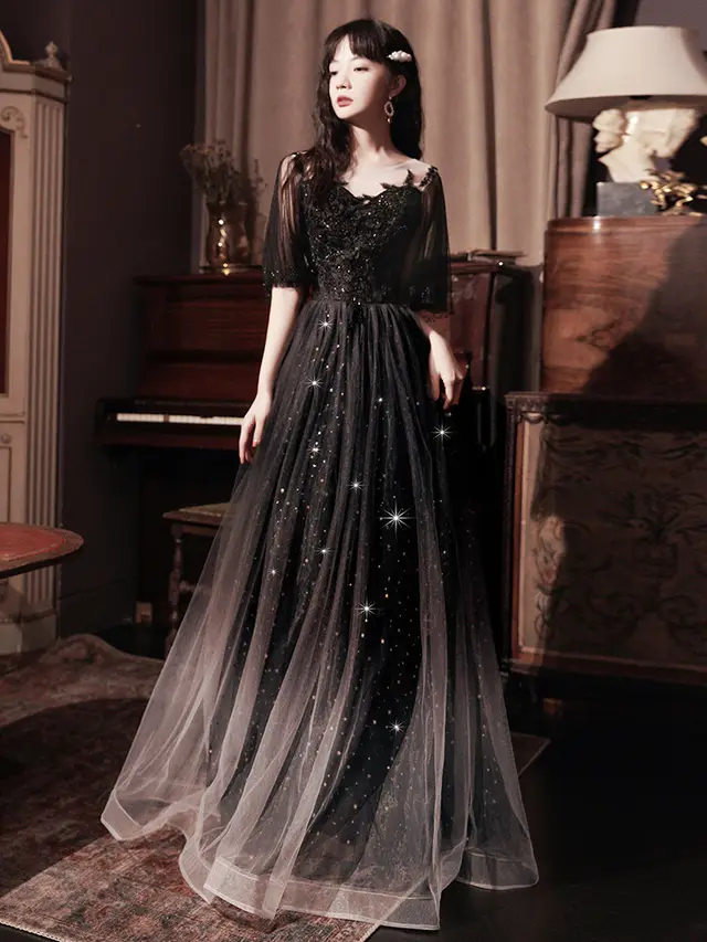 Spring Art Exam Black Xianqi Student Host Annual Party Dress Black Long - Shop at LoveMi